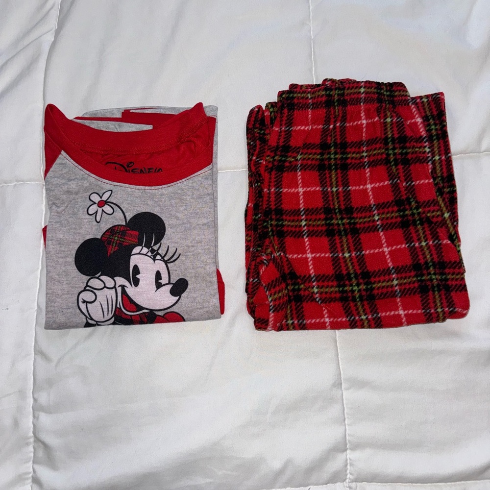 Disney Minnie Mouse Red and Gray Plaid Pajama Set